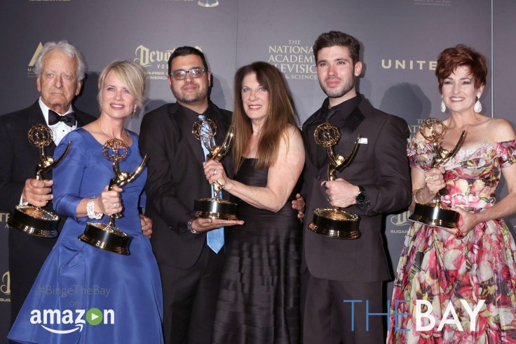 Pasadena, CA. 28th Apr, 2017. Nicolas Coster, Mary Beth Evans, Gregori J. Martin, Wendy Riche, Kristos Andrews, Carlyn Hennesy in the press room for The Daytime Creative Arts Emmy Awards - PRESS ROOM, Pasadena Civic Center, Pasadena, CA April 28, 2017. Cr